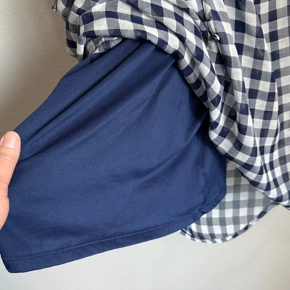 Liz Claiborne Navy White Gingham Sleeveless Top w Tank Size L - Picture 3 of 5